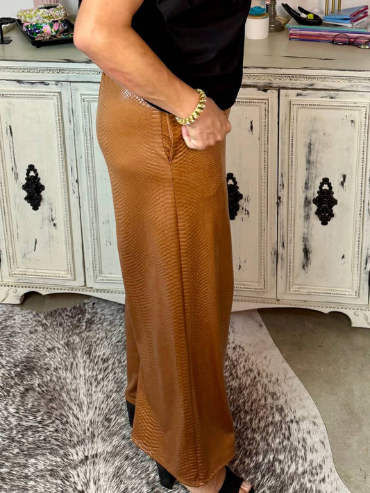 Adrienne - Faux Leather Embossed Pants