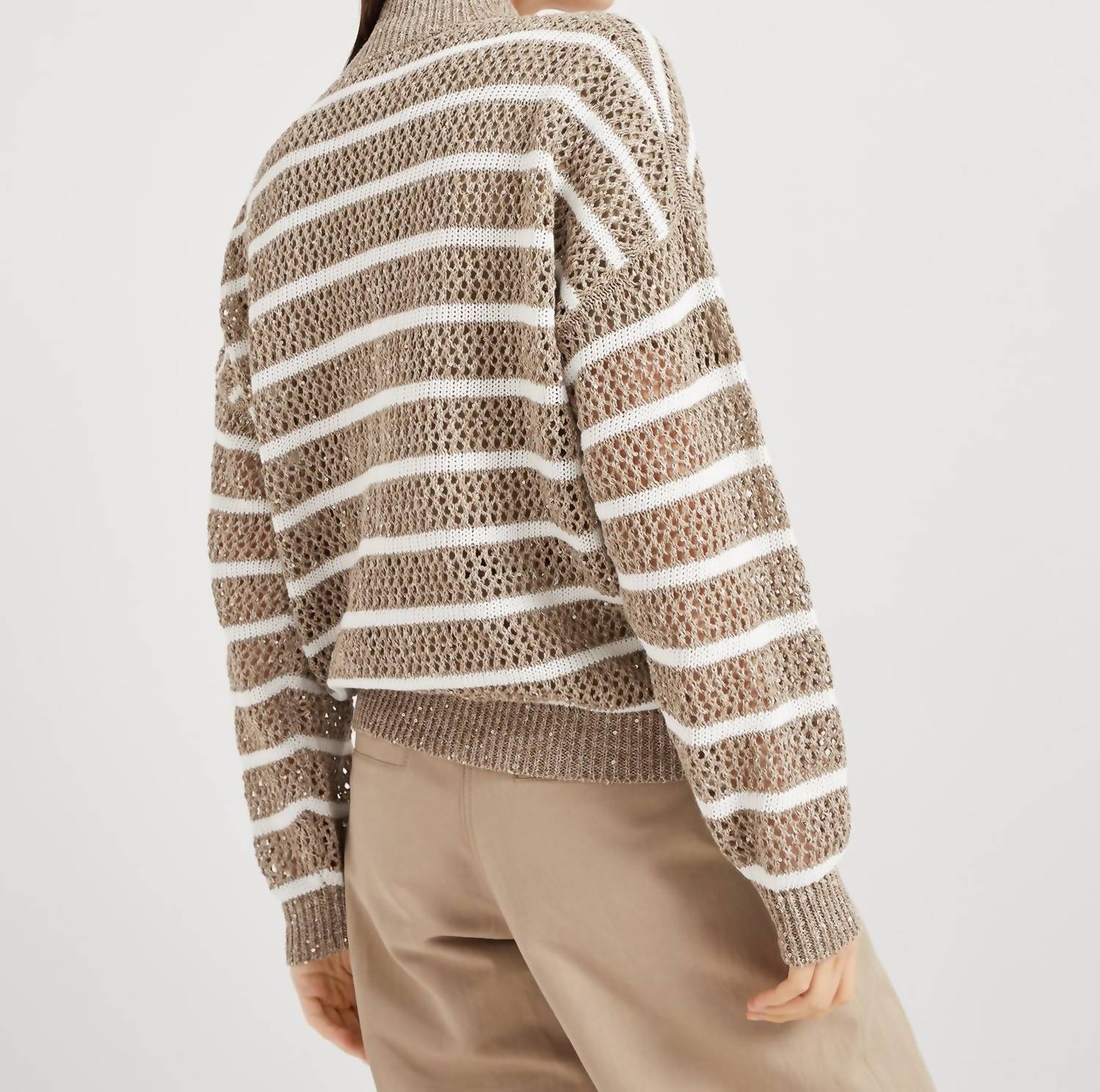Brunello Cucinelli - Striped Linen Zip-up Sweater