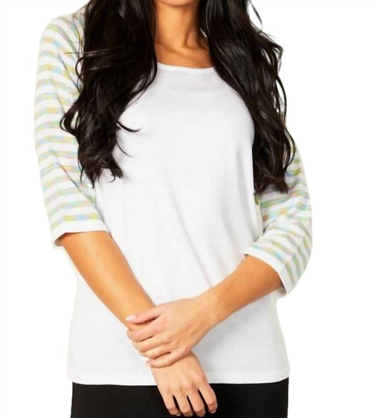 Stripe Sleeve Raglan Scoop Neck Top