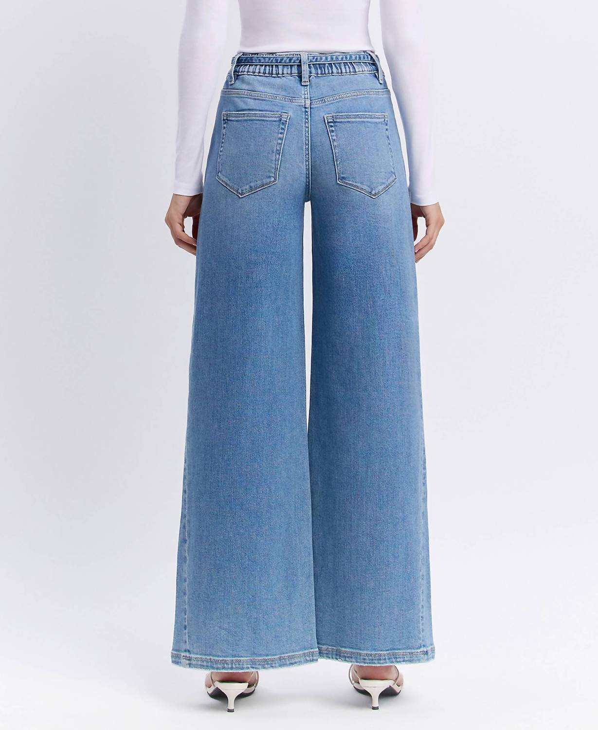 Flying Monkey - Carmen High Rise Elastic Tie Waistband Baggy Wide Jeans