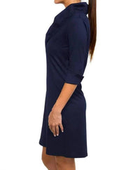 GRETCHEN SCOTT Jersey Ruffneck Mini Dress in navy - women's dress - detail view