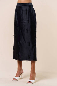 Lalavon - Chiffon Beaded Midi Skirt