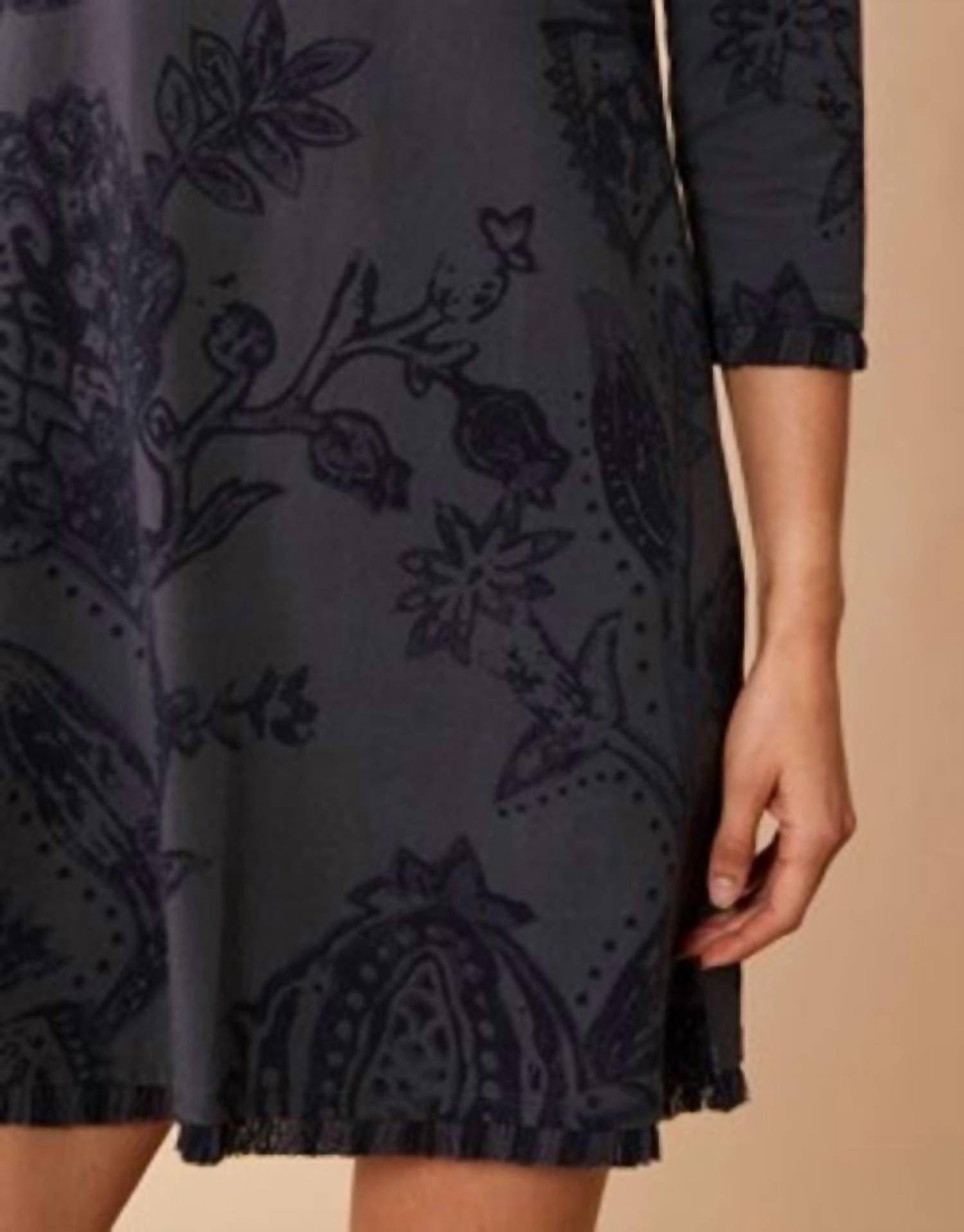 Spartina 449 - Island Fringe 3/4 Sleeve Dress Botanic Garden Gray Woodblock Jacobean