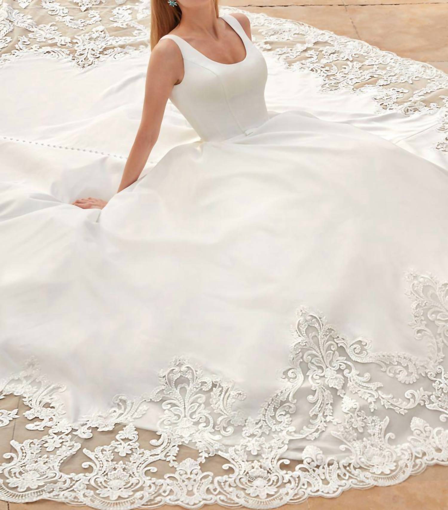 Demetrios - Satin Scoop Neck Gown