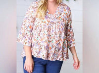 Sugarfox - Watercolor Floral Ruffle Top