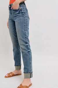 Judy Blue - Mid Rise Roll Cuff Boyfriend Jeans