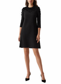 Teri Jon - Crepe Floral Beaded Applique Cocktail Dress