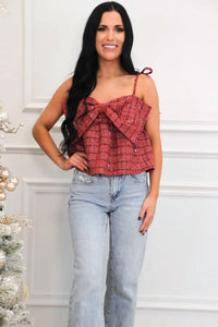 Day + Moon - Tweed Sequin Bow Strap Top