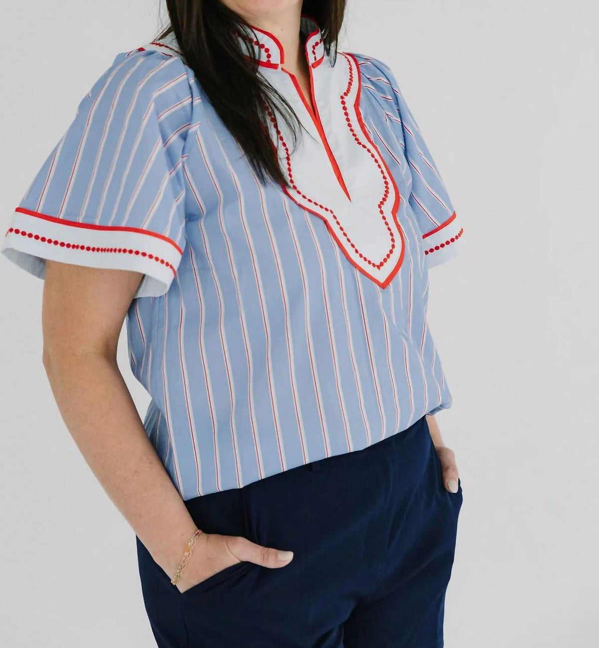 Thml - Women's Americana Wide Sleeve Striped Pattern Top