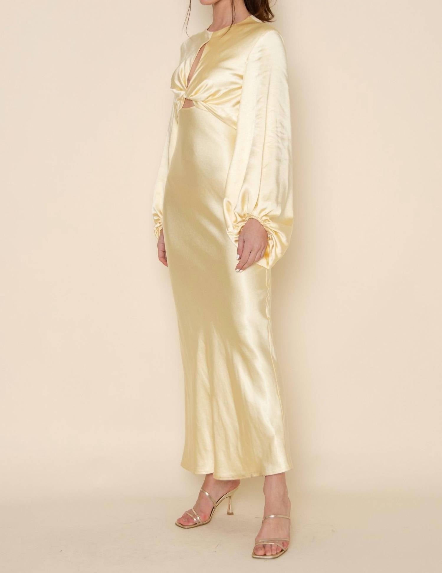Fore Collection - Denise Long Sleeve Satin Slip Maxi Dress