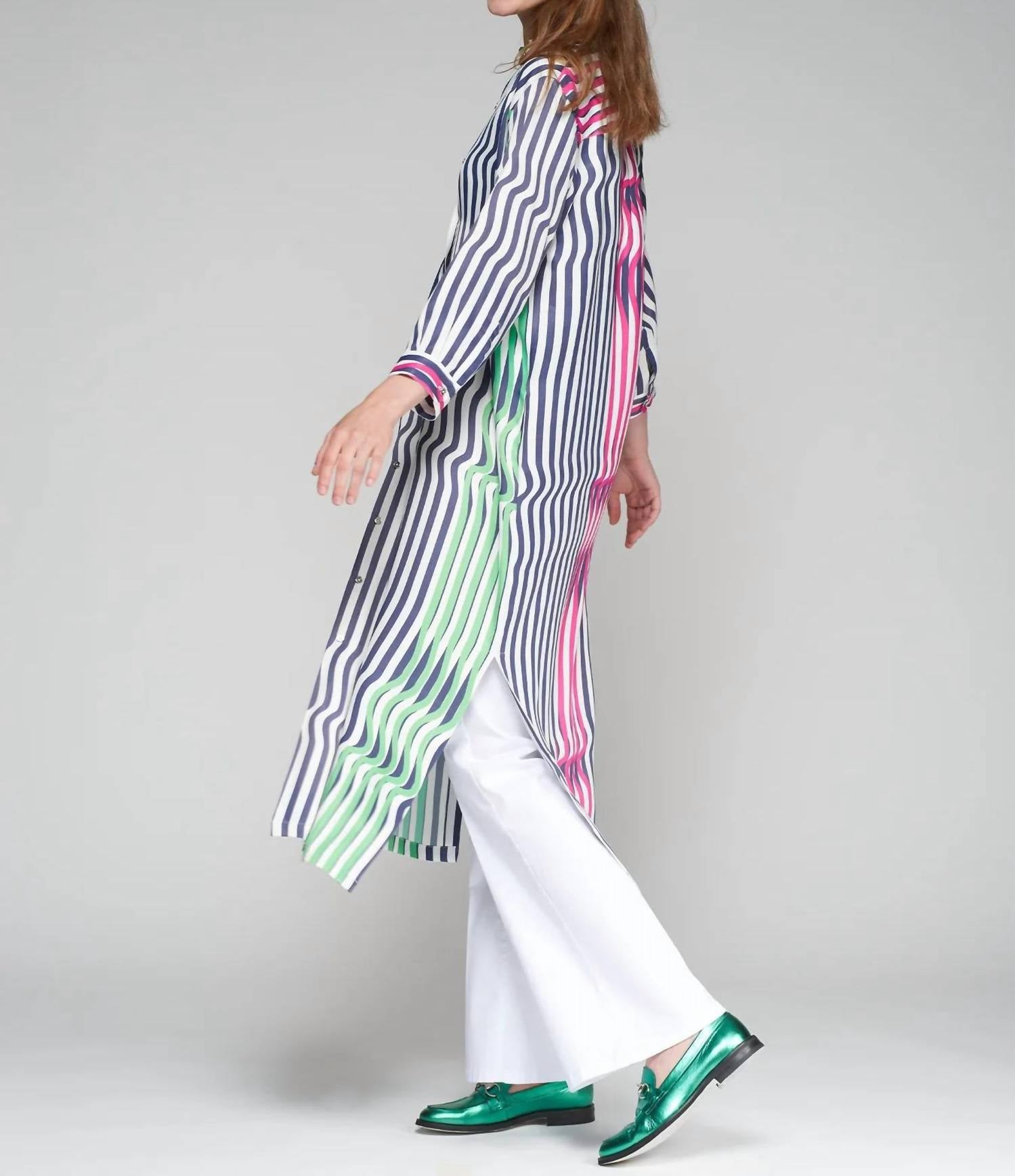 Vilagallo Raya Marino Dress in verde rosa - women's dress - detail view