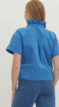 Entro - Short Sleeves Ruffle Neck Top
