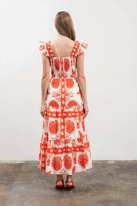 Moon River - Ruffle Sleeve Tiered Midi Dress