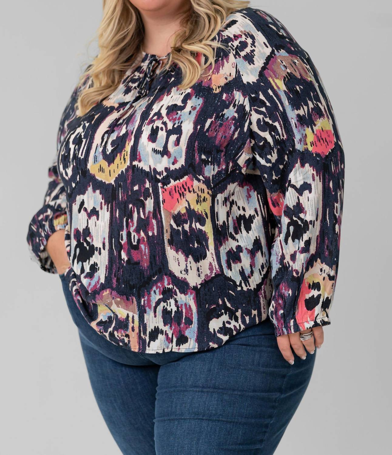 Nic + Zoe - Medallion Mix Long Sleeve Top - Plus