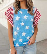 Aapparella - Independence Day Star & Stripe Ruffle Sleeve Top