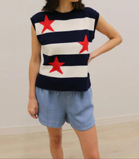 Skies Are Blue - Stars Striped Americana Relaxed Knit Top