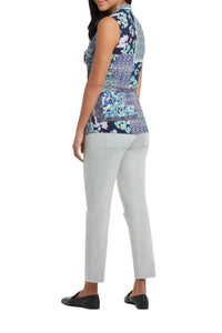 TRIBAL Frances Front Tie Sleeveless Blouse in lagoon - women's blouse - detail view