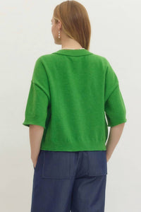 entro Solid Knit 3/4 Wide Sleeve Sweater in green - women's sweater - detail view