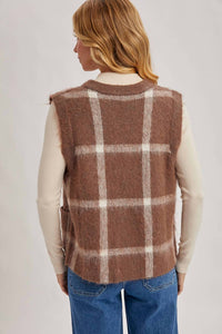 Bluivy - Button Down Plaid Knit Sweater Vest