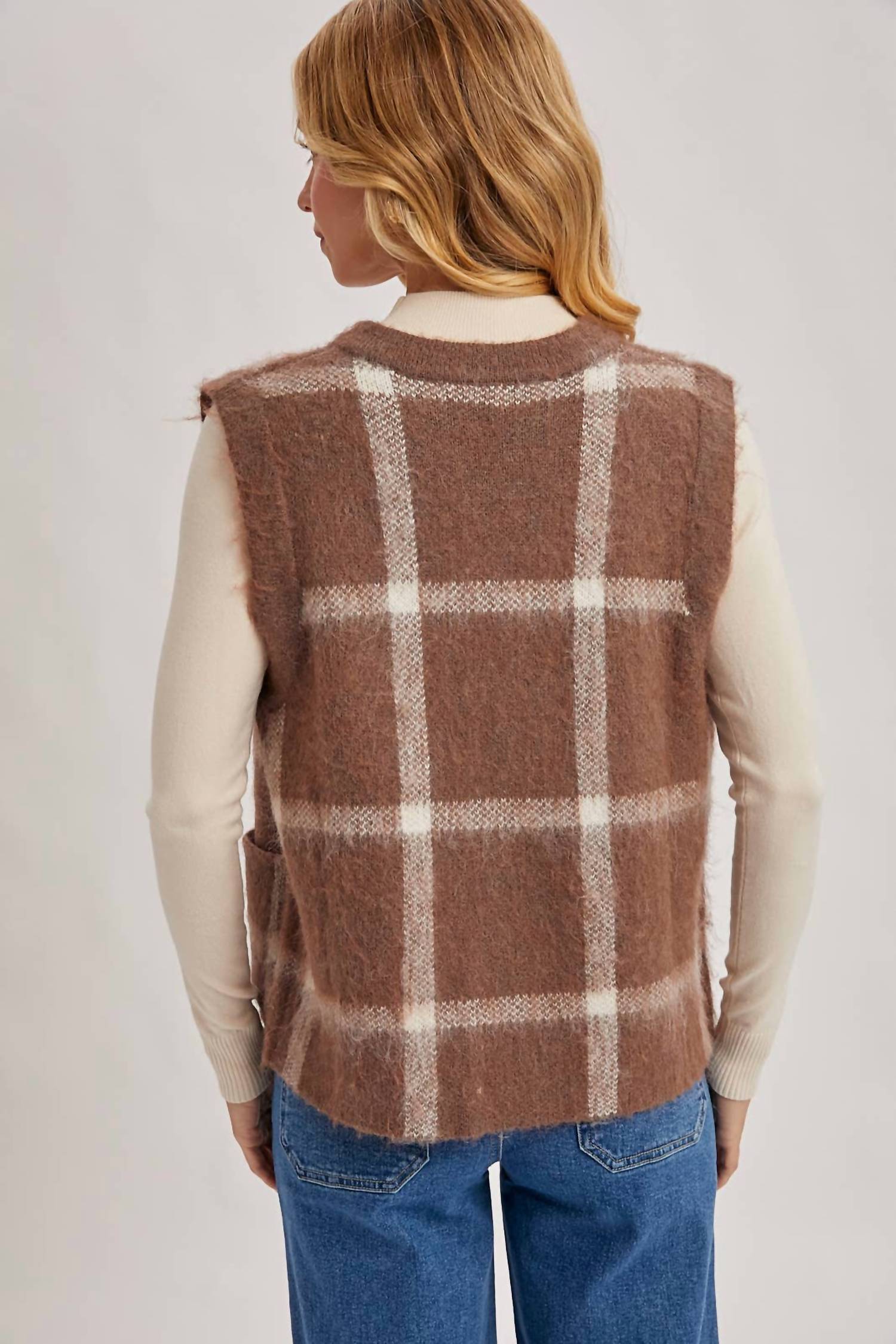 Bluivy - Button Down Plaid Knit Sweater Vest