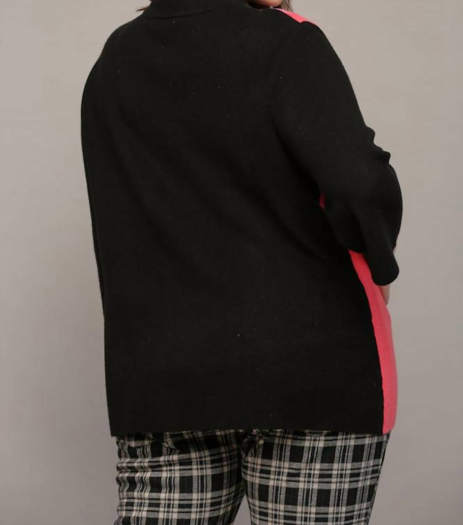 Fate Vianka Color Block Mock Neck Sweater in pink black - women's sweater - alternate view