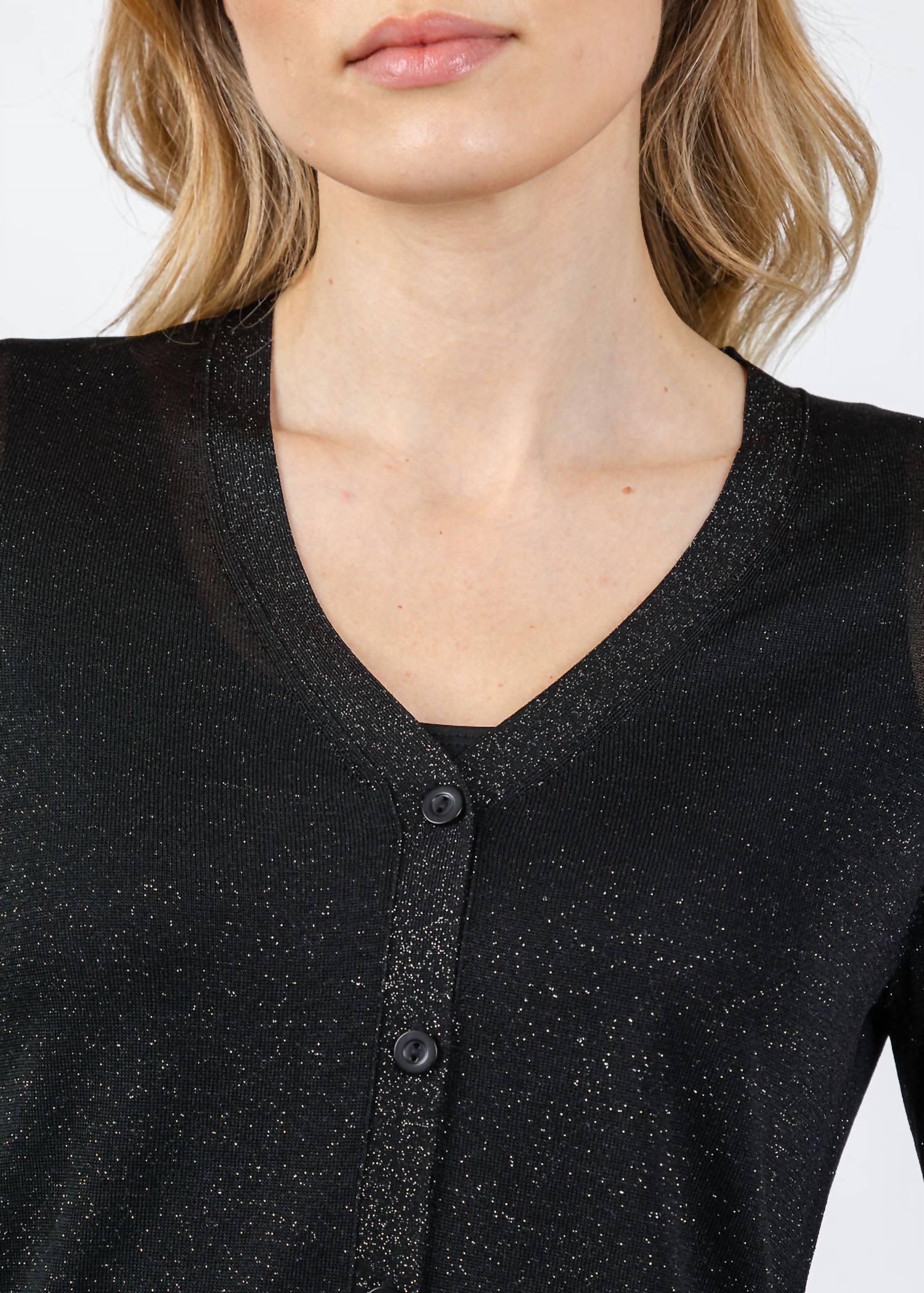 Kinross Shimmer Button Front Vee Cardigan in black - women's cardigan - view 4