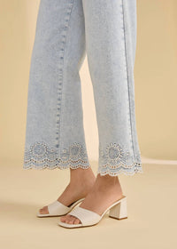 Fdj - Embroidered Pull On Wide Leg Jeans