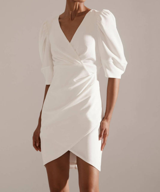 CREPE WRAP PUFF SLEEVE DRESS