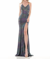 Colors Dress - Long Spaghetti Strap Metallic Prom Gown