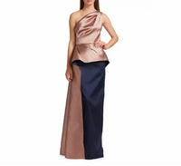 Teri Jon - One Shoulder Two Tone Gazar Peplum Gown