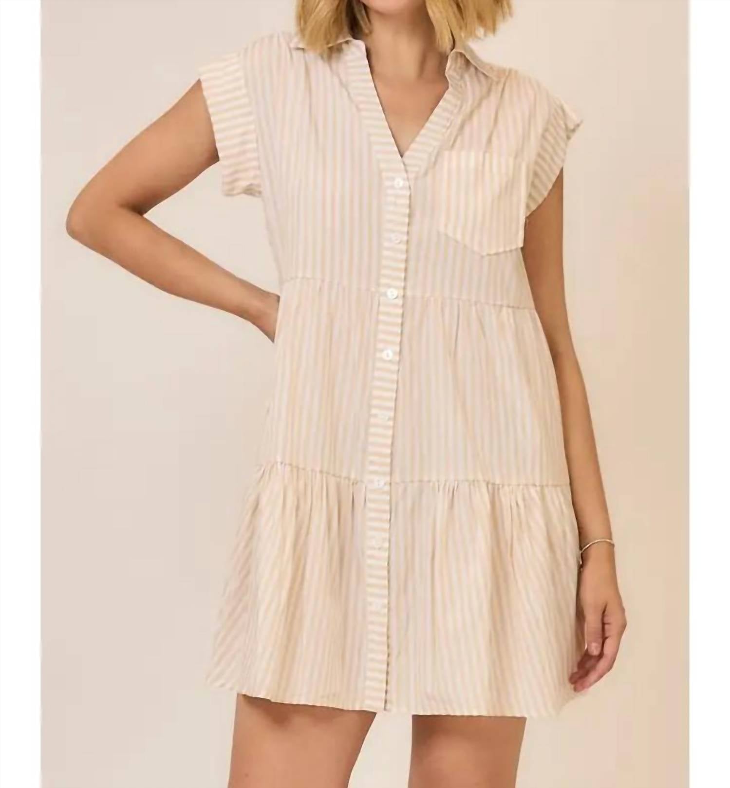 Cozy Co. - Stripe Cap Sleeve Tiered Button Down Mini Dress
