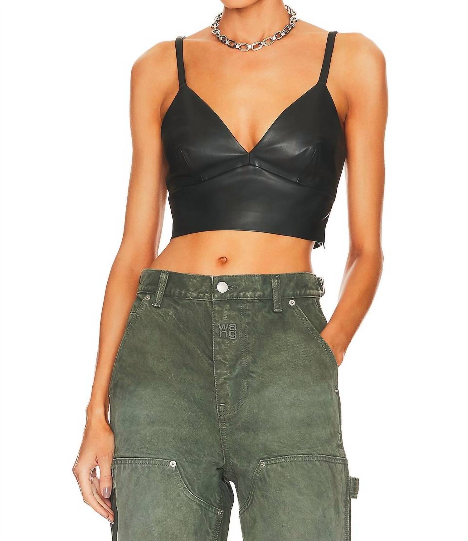 Susana Monaco FAUX LEATHER BRALETTE in caviar - women's shirt