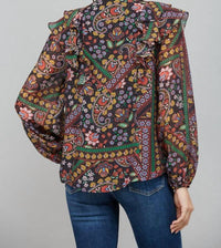 Fate Ruffle Detail Stand Collar Blouse in black multi - women's blouse - view 4
