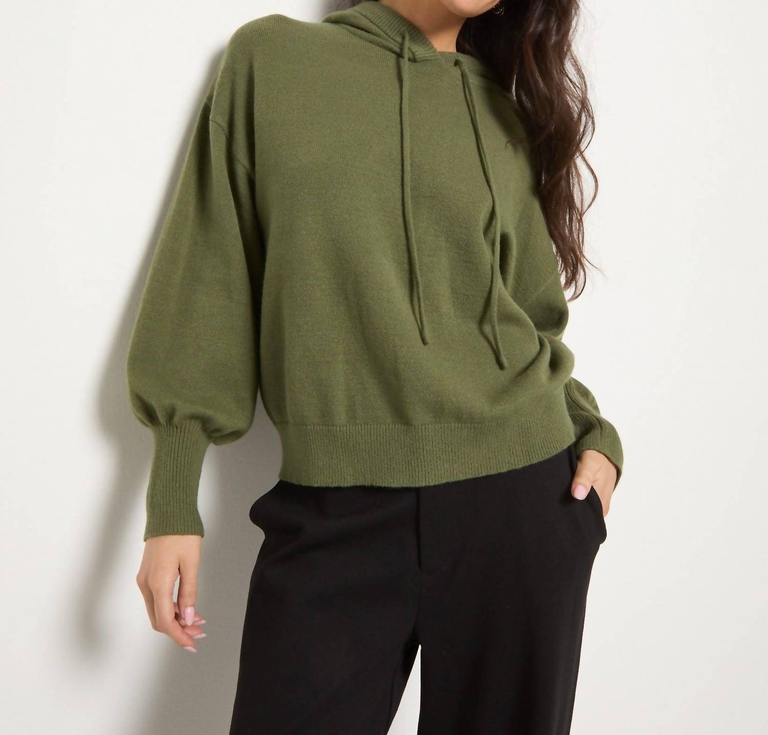 Seventy Eight and Sunny Grace Hooded Sweater in green - women's top - detail view