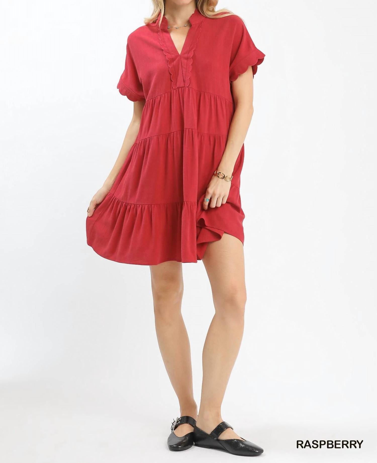Umgee - Women's Linen Scalloped Sleeve Mini Dress