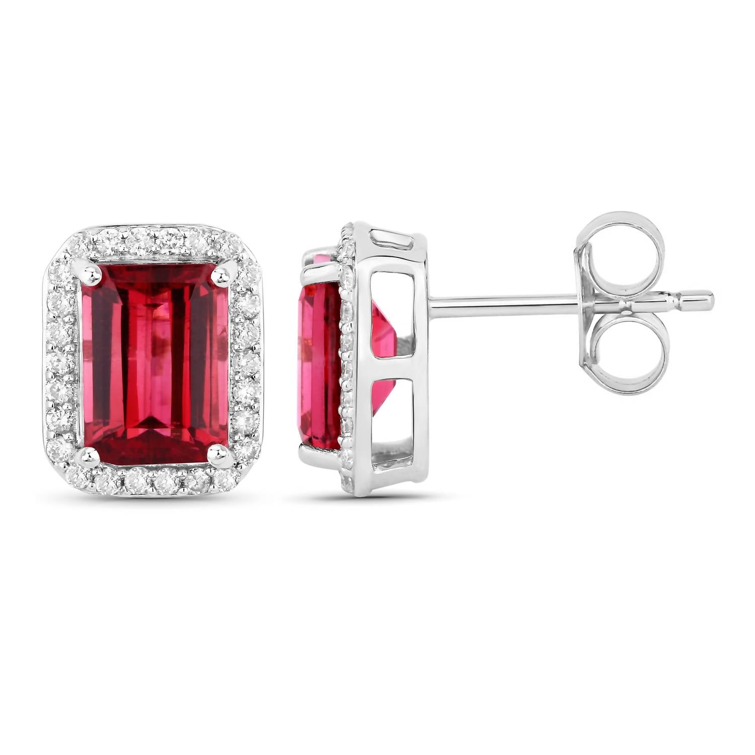 Diana M Jewels Women's Octagon Natural Rubellite Stud Earrings (3.08 Ct) - Signature Plus in 14k white gold - women's jewelry - detail view