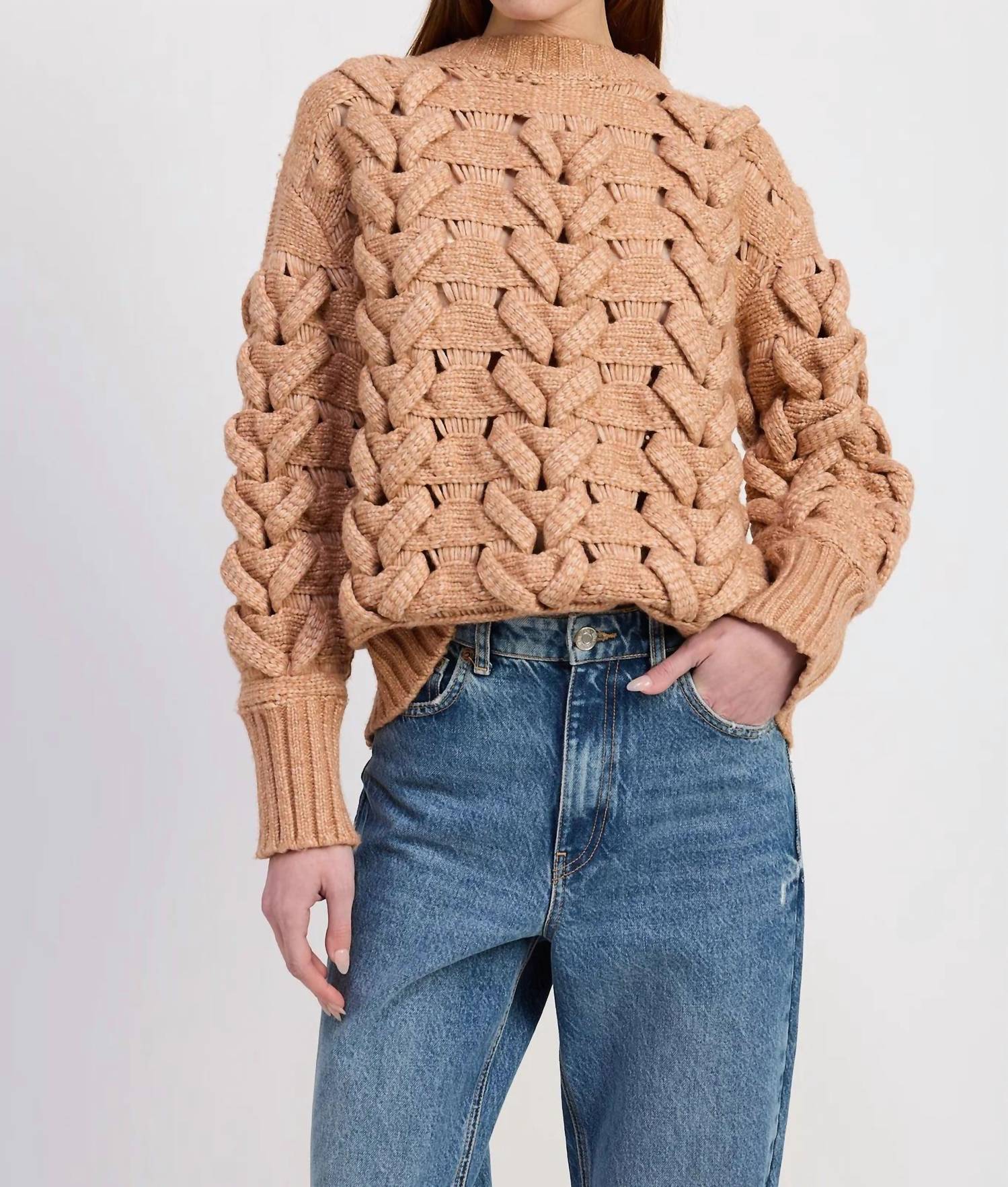 En Saison Elizabeth Cable Sweater in beige - women's sweater
