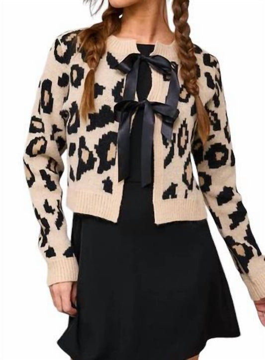 Le Lis - Leopard Ribbon Det Sweater Cardigan