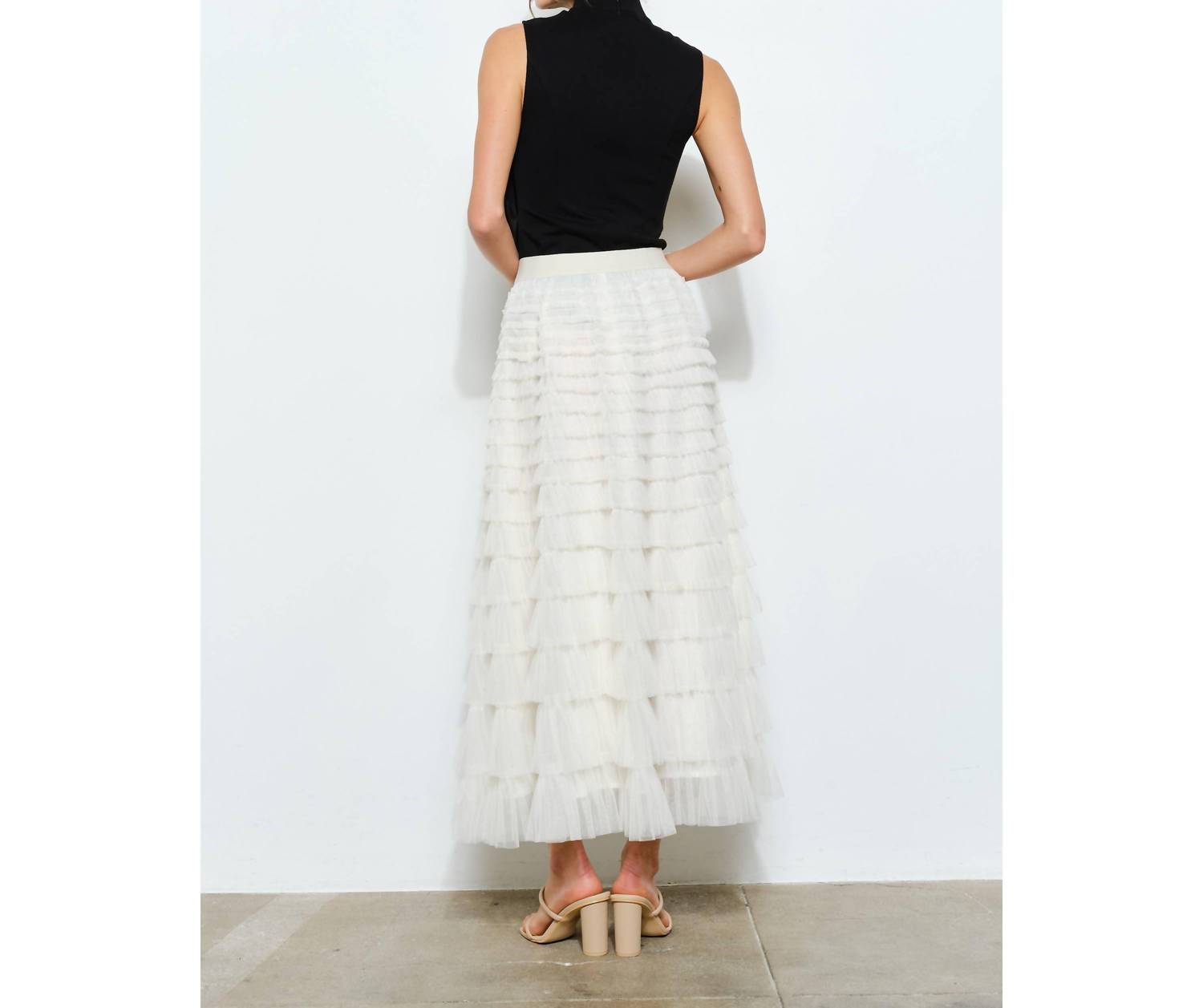 Ina Fashion - Floral Applique Pleated High-Neck Top