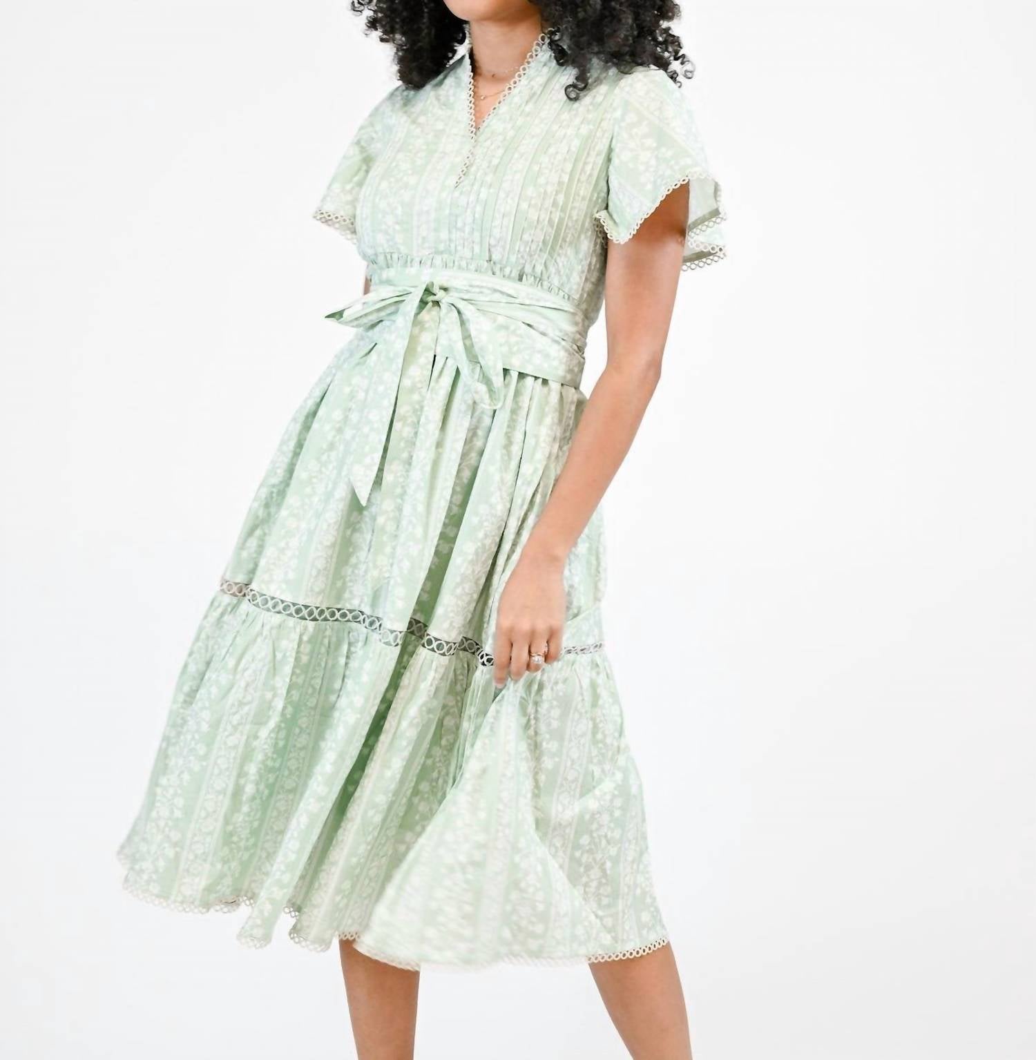 VICTORIA DUNN Brynley Lush Meadow Dress in green - women's dress - detail view