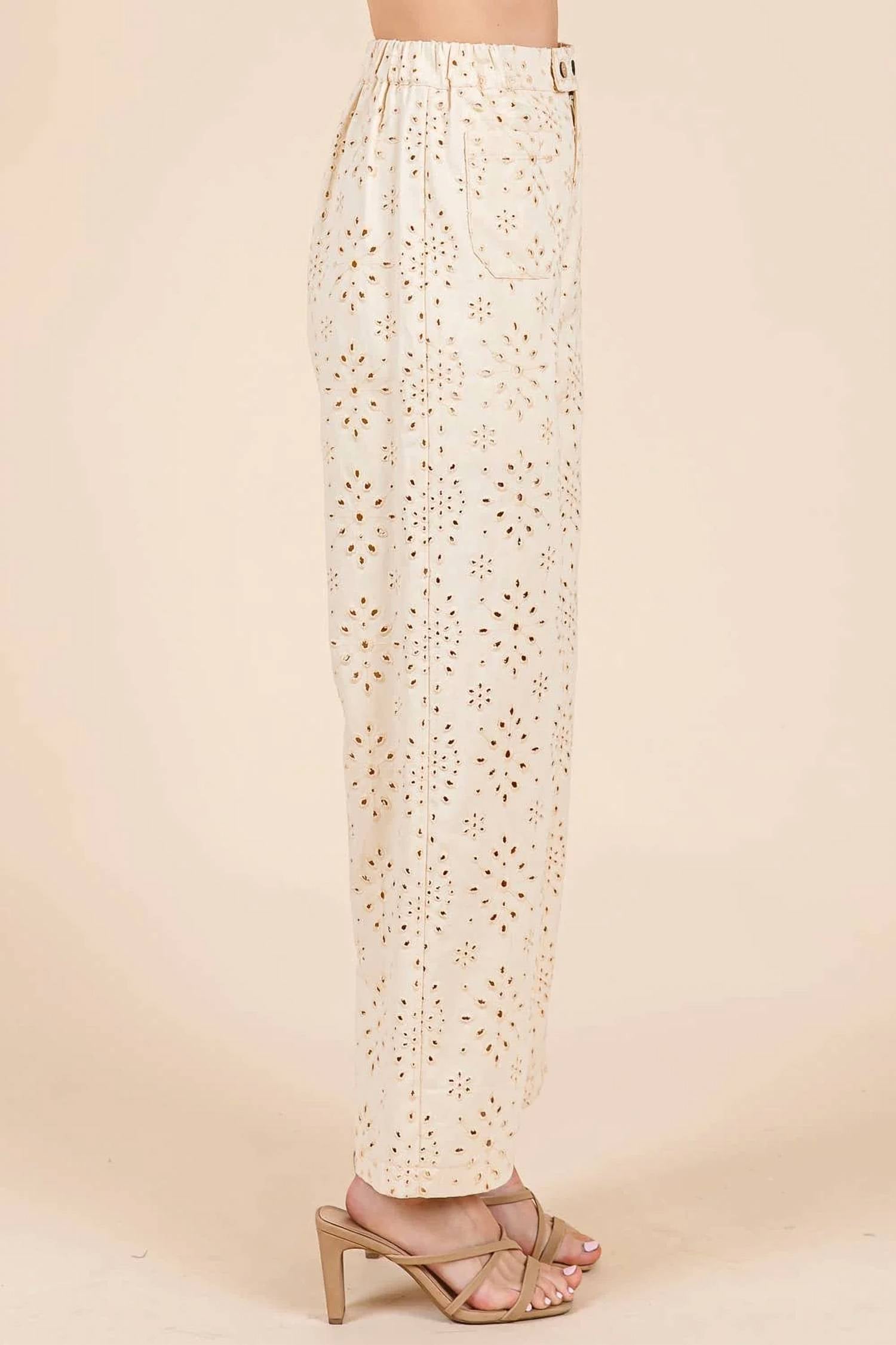 Geegee - Women's Eyelet Lace Straight Leg Pants