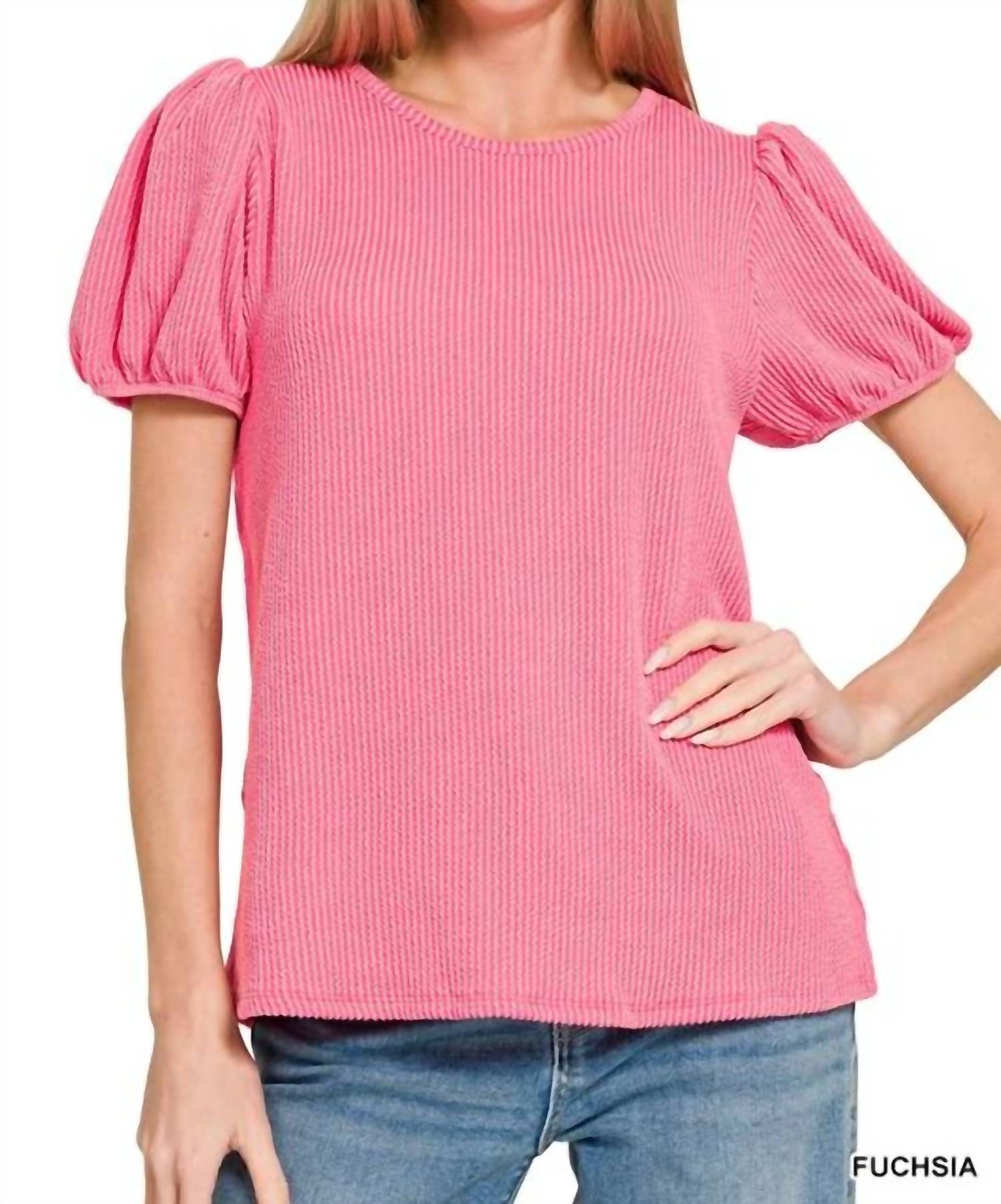 Zenana - Puff Sleeve Corded Shirt