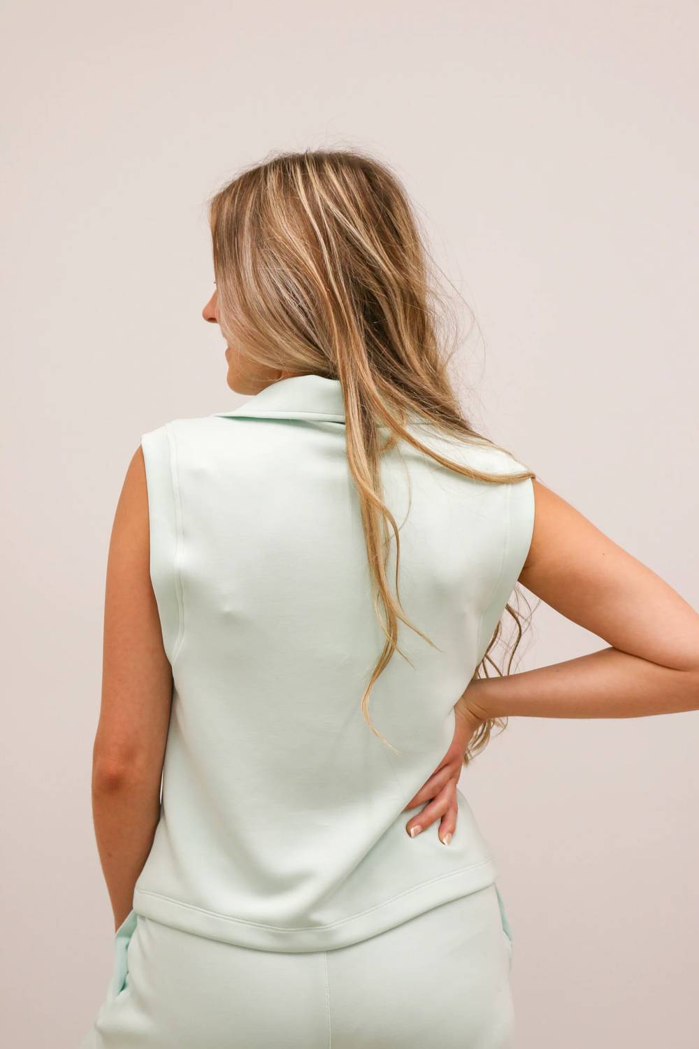 Skies Are Blue - Soft Modal Athleisure Sleeveless Half Zip Top