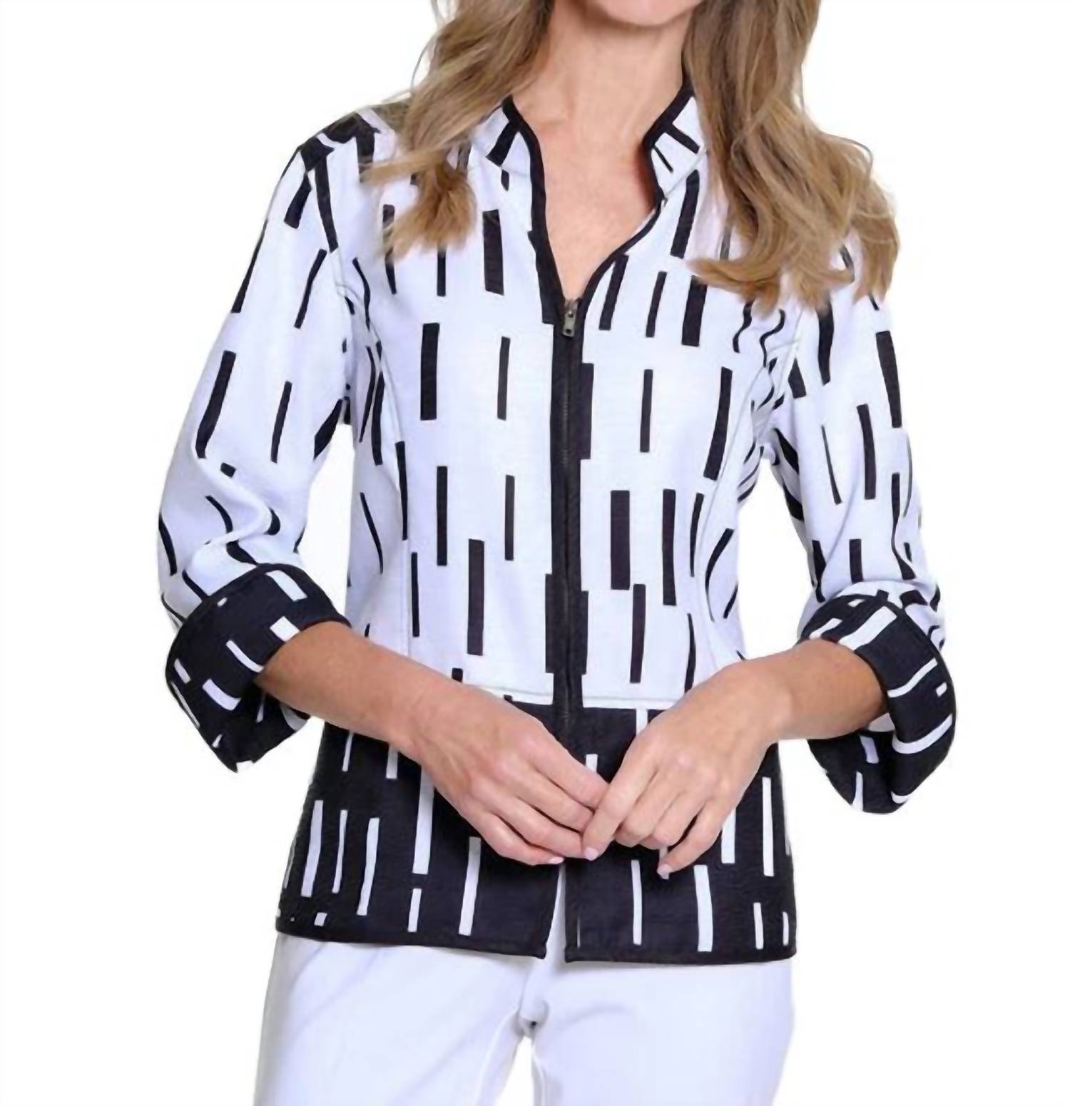 Multiples - Flounce Sleeve Stand Collar Peplum Jacket