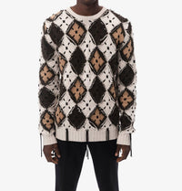 Amiri Lacing Argyle Plaid Crew Top in alabaster - women's sweater