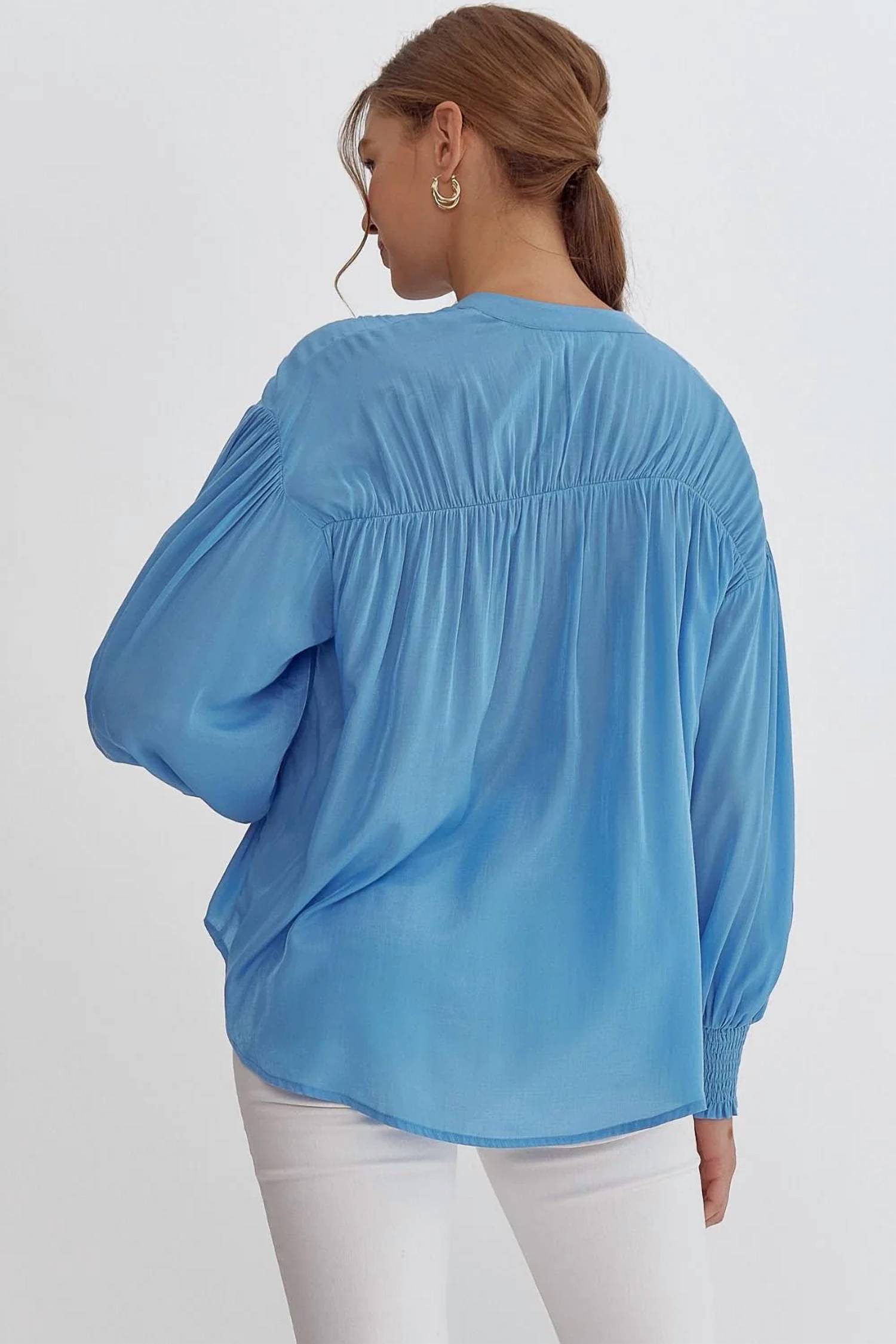 Entro - Sara Pleated Detail Long Sleeve Button Up Blouse