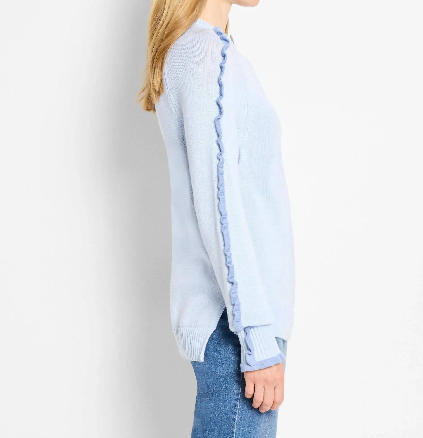Nic + Zoe Renee Ruffled Down Sweater in powdered blue - women's sweater - alternate view