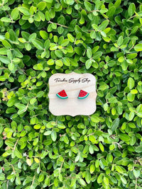 White Label - Women's Wooden Watermelon Studs Earrings