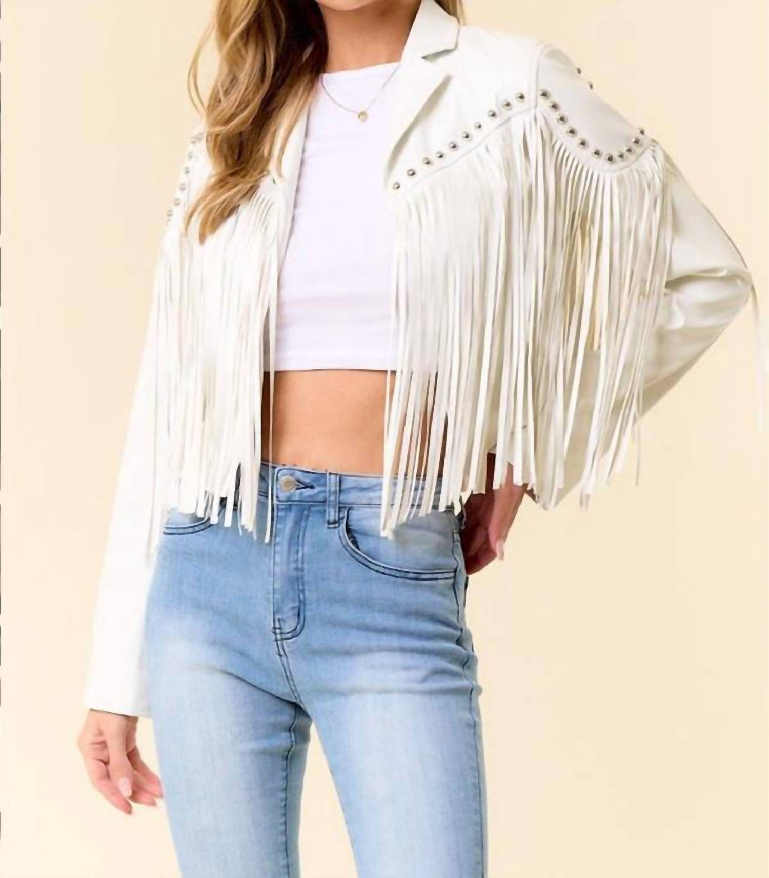 Saints & Hearts - Fringe Faux Leather Stud Detail Jacket