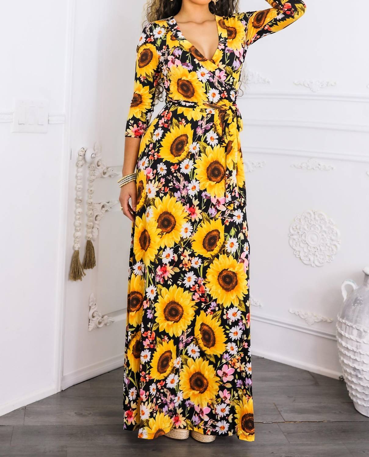 Surelymine - Sunshine & Bloom Faux Wrap Maxi Dress